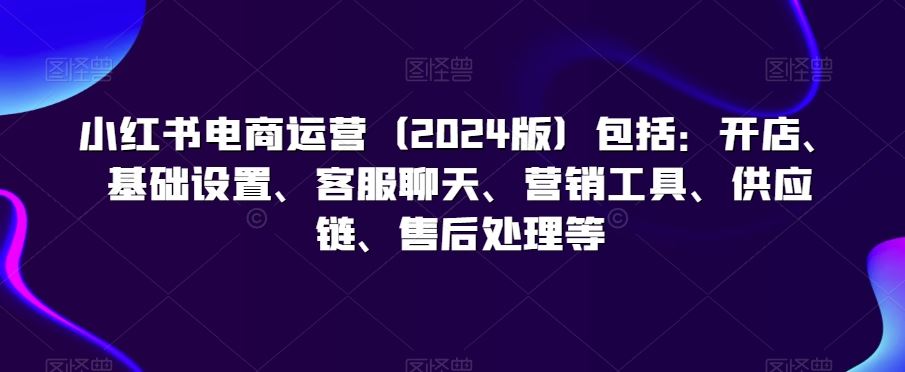 小红书电商运营（2024版）包括：开店、基础设置、客服聊天、营销工具、供应链、售后处理等-启航188资源站