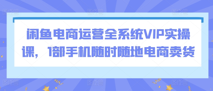 闲鱼电商运营全系统VIP实操课，1部手机随时随地电商卖货-启航188资源站