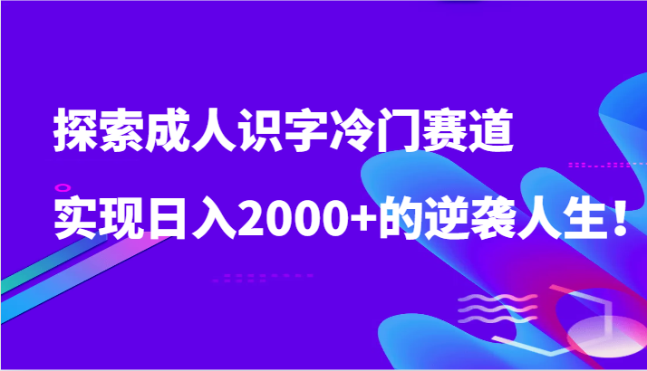 探索成人识字冷门赛道，实现日入2000+的逆袭人生！-启航188资源站