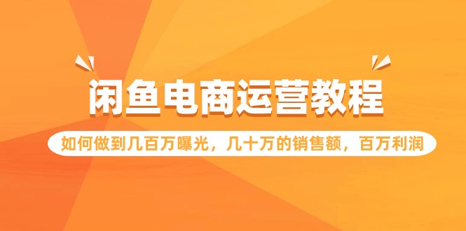 闲鱼电商运营教程：如何做到几百万曝光，几十万的销售额，百万利润-启航188资源站