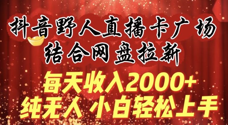 每天收入2000+，抖音野人直播卡广场，结合网盘拉新，纯无人，小白轻松上手-启航188资源站