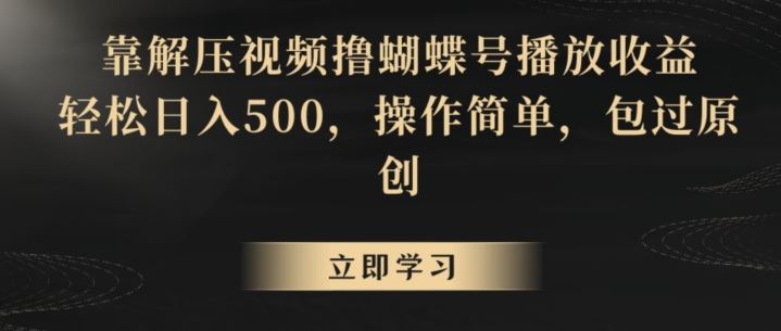 靠解压视频撸蝴蝶号播放收益，轻松日入500，操作简单，包过原创【揭秘】-启航188资源站