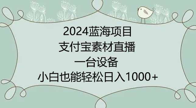 2024年蓝海项目，支付宝素材直播，无需出境，小白也能日入1000+ ，实操教程-启航188资源站