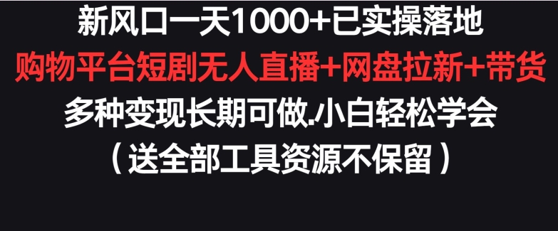 新风口一天1000+已实操落地购物平台短剧无人直播+网盘拉新+带货多种变现长期可做-启航188资源站