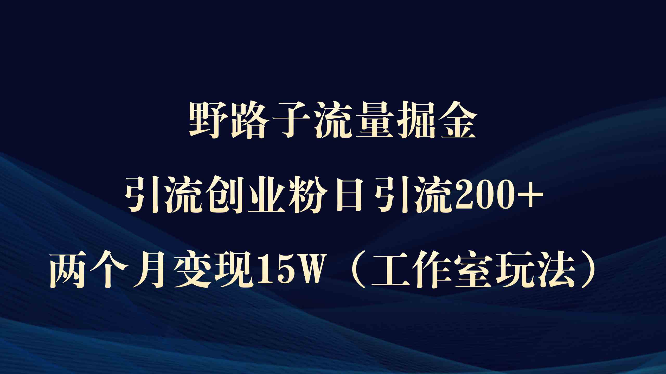 （9513期）野路子流量掘金，引流创业粉日引流200+，两个月变现15W（工作室玩法））-启航188资源站