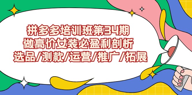 拼多多培训班第34期：做高价女装必盈利剖析 选品/测款/运营/推广/拓展-启航188资源站