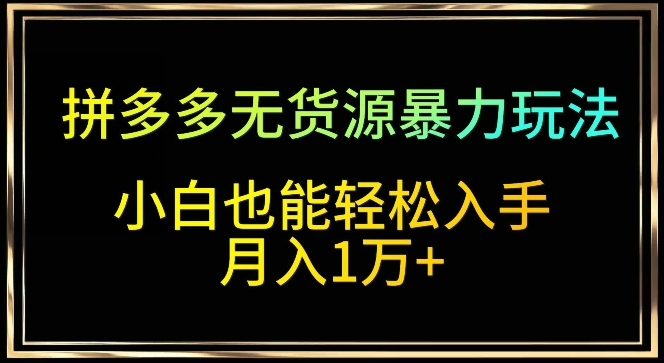 拼多多无货源暴力玩法，全程干货，小白也能轻松入手，月入1万+-启航188资源站