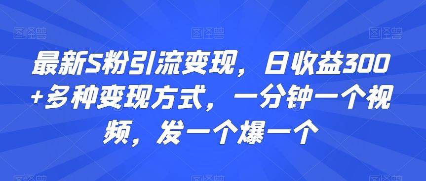 最新S粉引流变现，日收益300+多种变现方式，一分钟一个视频，发一个爆一个【揭秘】-启航188资源站