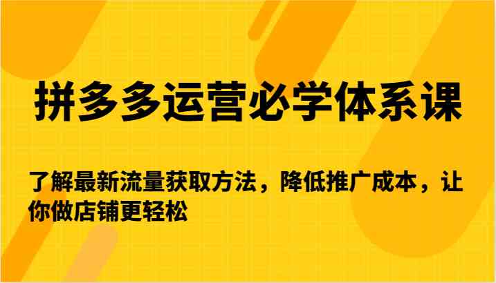 拼多多运营必学体系课-了解最新流量获取方法，降低推广成本，让你做店铺更轻松-启航188资源站