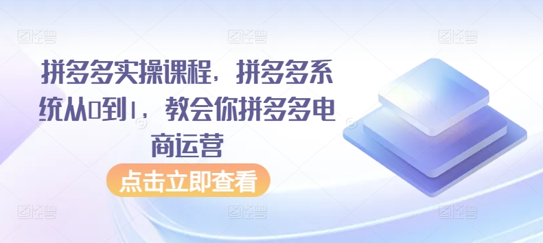 拼多多实操课程，拼多多系统从0到1，教会你拼多多电商运营-启航188资源站