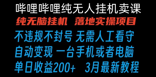 哔哩哔哩纯无脑挂机卖课 单号日收益200+ 手机就能做-启航188资源站