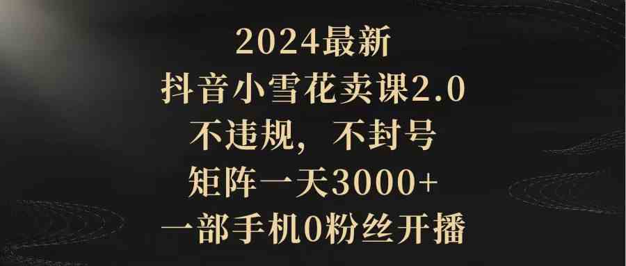 （9639期）2024最新抖音小雪花卖课2.0 不违规 不封号 矩阵一天3000+一部手机0粉丝开播-启航188资源站