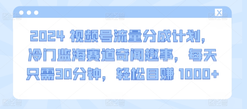 2024视频号流量分成计划，冷门监海赛道奇闻趣事，每天只需30分钟，轻松目赚 1000+-启航188资源站