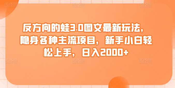 反方向的蛙3.0图文最新玩法，隐身各种主流项目，新手小白轻松上手，日入2000+-启航188资源站