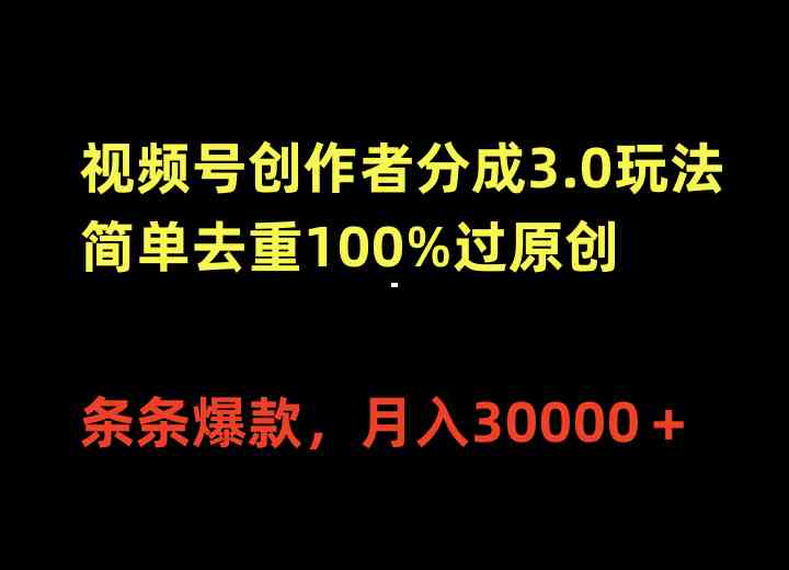 （10002期）视频号创作者分成3.0玩法，简单去重100%过原创，条条爆款，月入30000＋-启航188资源站