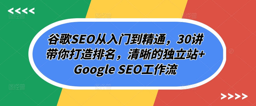 谷歌SEO从入门到精通，30讲带你打造排名，清晰的独立站+Google SEO工作流-启航188资源站