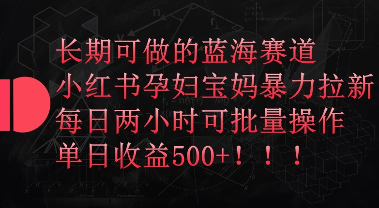 长期可做的蓝海赛道，小红书孕妇宝妈暴力拉新玩法，每日两小时可批量操作，单日收益500+-启航188资源站