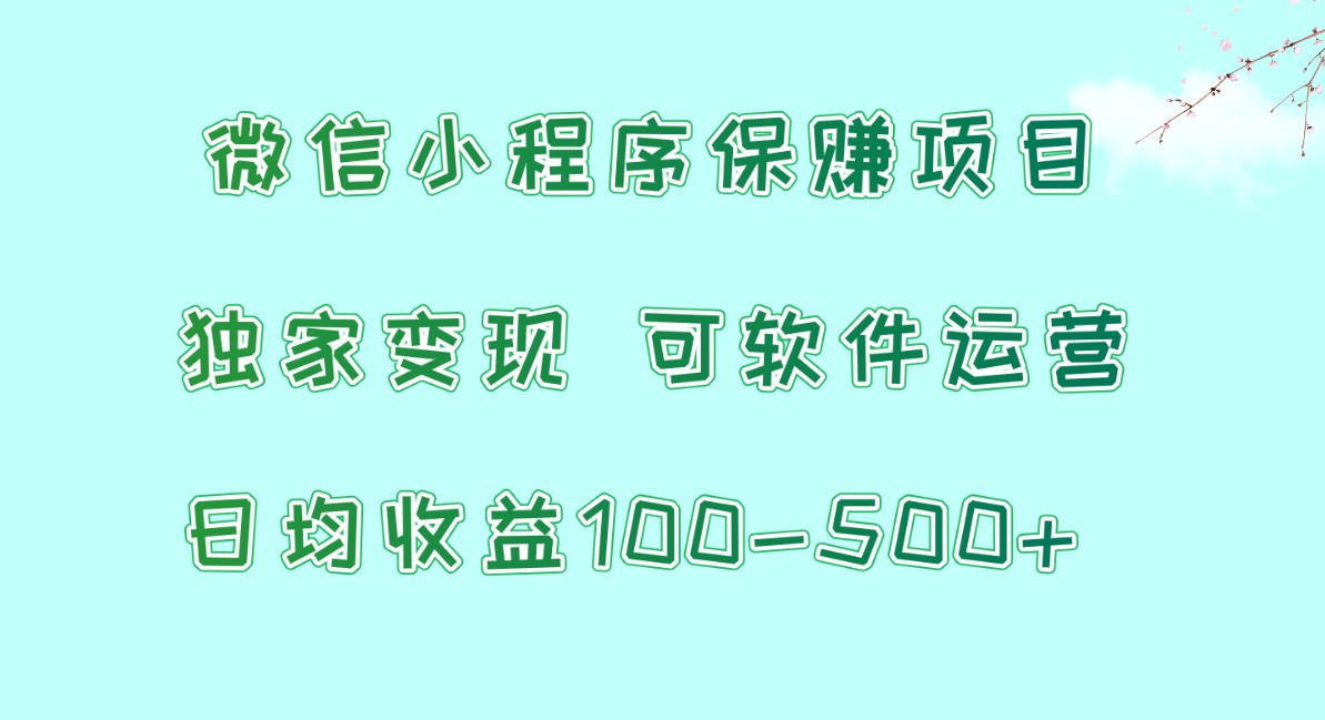 微信小程序保赚项目，日均收益100~500+，独家变现，可软件运营-启航188资源站