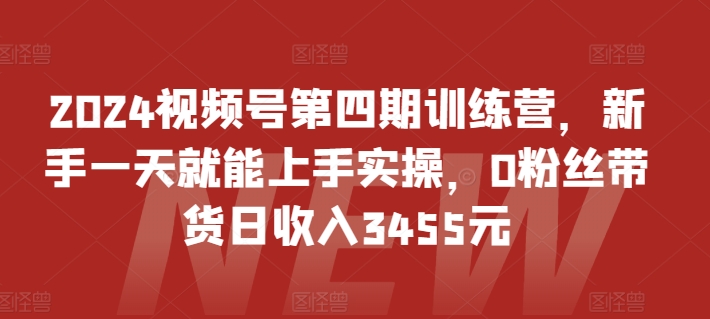 2024视频号第四期训练营，新手一天就能上手实操，0粉丝带货日收入3455元-启航188资源站