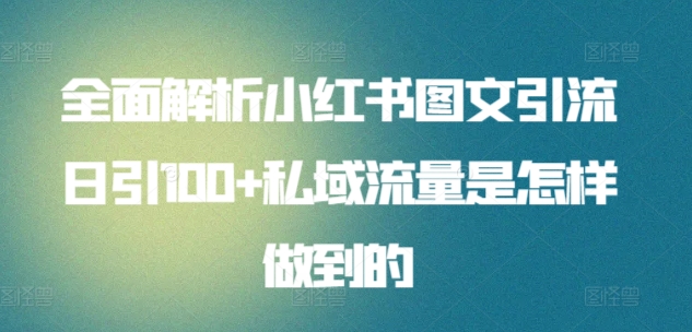 全面解析小红书图文引流日引100+私域流量是怎样做到的-启航188资源站