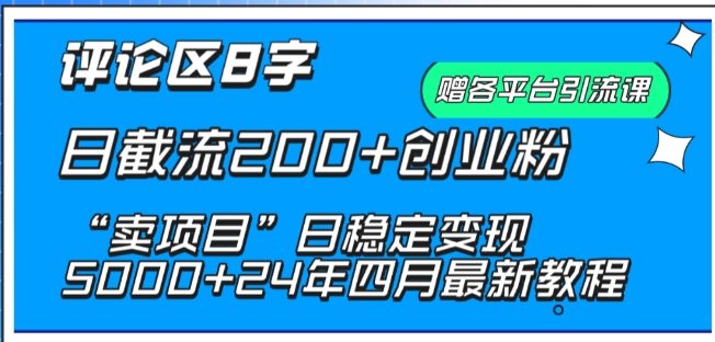 抖音评论区8字日截流200+创业粉 “卖项目”日稳定变现5000+-启航188资源站