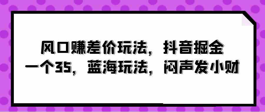 （10022期）风口赚差价玩法，抖音掘金，一个35，蓝海玩法，闷声发小财-启航188资源站