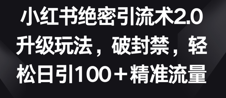 小红书绝密引流术2.0升级玩法，破封禁，轻松日引100+精准流量-启航188资源站