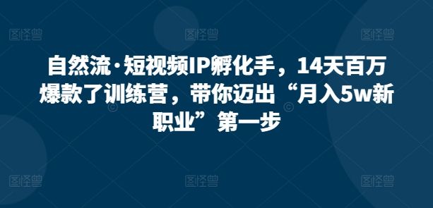 自然流·短视频IP孵化手，14天百万爆款了训练营，带你迈出“月入5w新职业”第一步-启航188资源站