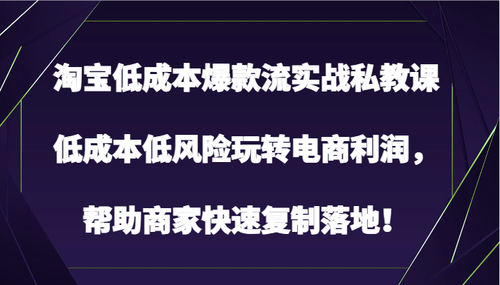 淘宝低成本爆款流实战私教课，低成本低风险玩转电商利润，帮助商家快速复制落地！-启航188资源站