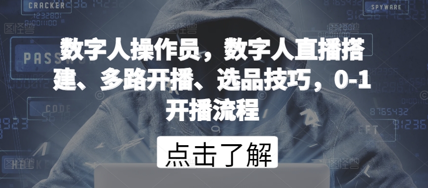 数字人操作员，数字人直播搭建、多路开播、选品技巧，0-1开播流程-启航188资源站