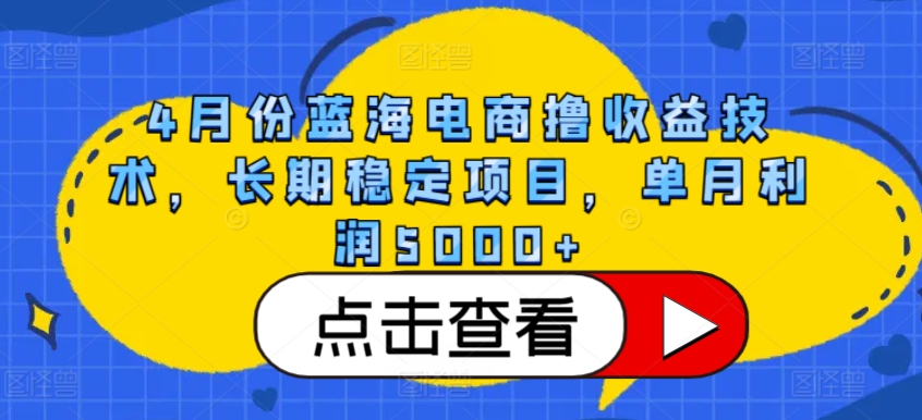 4月份蓝海电商撸收益技术，长期稳定项目，单月利润5000+-启航188资源站