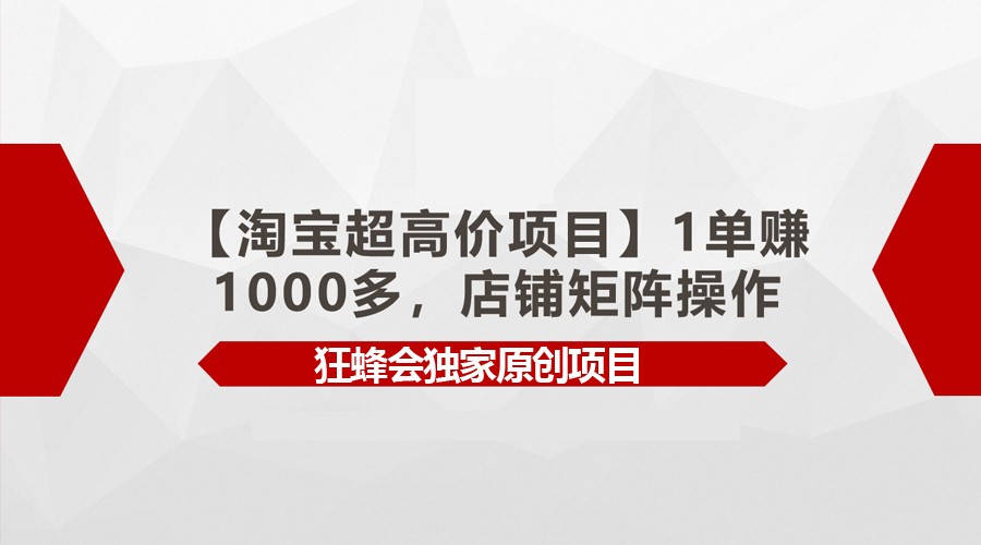 【淘宝超高价项目】1单赚1000多，店铺矩阵操作-启航188资源站