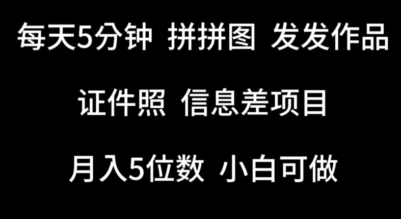 每天5分钟，拼拼图发发作品，证件照信息差项目，小白可做-启航188资源站