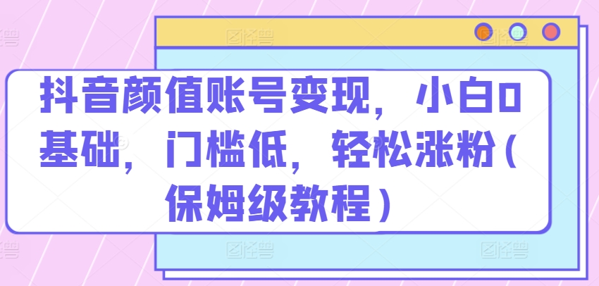 抖音颜值账号变现，小白0基础，门槛低，​轻松涨粉(保姆级教程)-启航188资源站