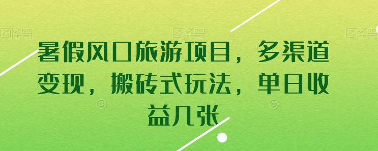 暑假风口旅游项目，多渠道变现，搬砖式玩法，单日收益几张-启航188资源站