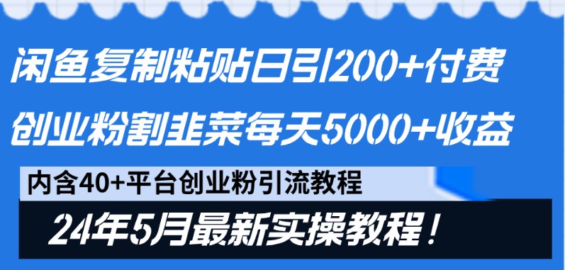 闲鱼复制粘贴日引200+付费创业粉，24年5月最新方法！割韭菜日稳定5000+收益-启航188资源站