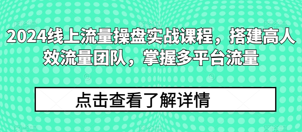 2024线上流量操盘实战课程，搭建高人效流量团队，掌握多平台流量-启航188资源站