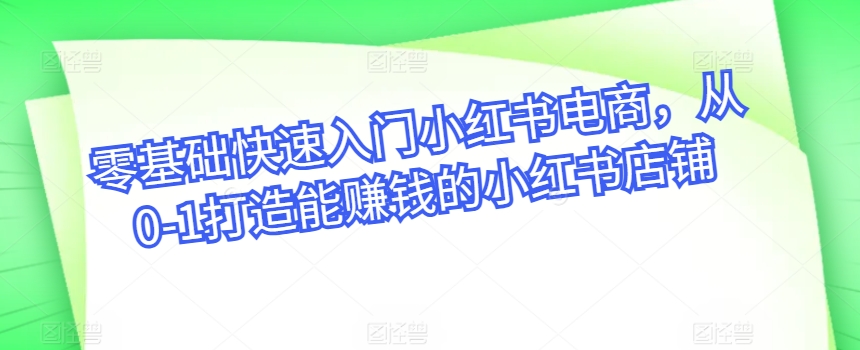 零基础快速入门小红书电商，从0-1打造能赚钱的小红书店铺-启航188资源站