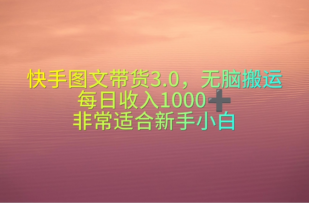 （10252期）快手图文带货3.0，无脑搬运，每日收入1000＋，非常适合新手小白-启航188资源站