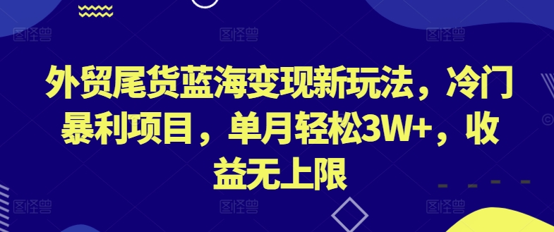 外贸尾货蓝海变现新玩法，冷门暴利项目，单月轻松3W+，收益无上限-启航188资源站