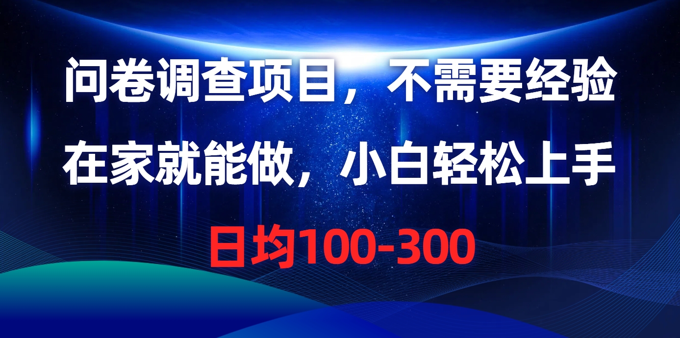 （10402期）问卷调查项目，不需要经验，在家就能做，小白轻松上手，日均100-300-启航188资源站