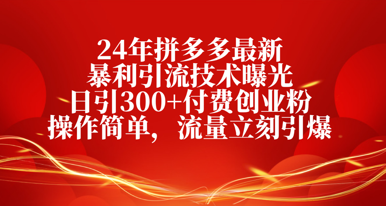 （10559期）24年拼多多最新暴利引流技术曝光，日引300+付费创业粉，操作简单，流量…-启航188资源站