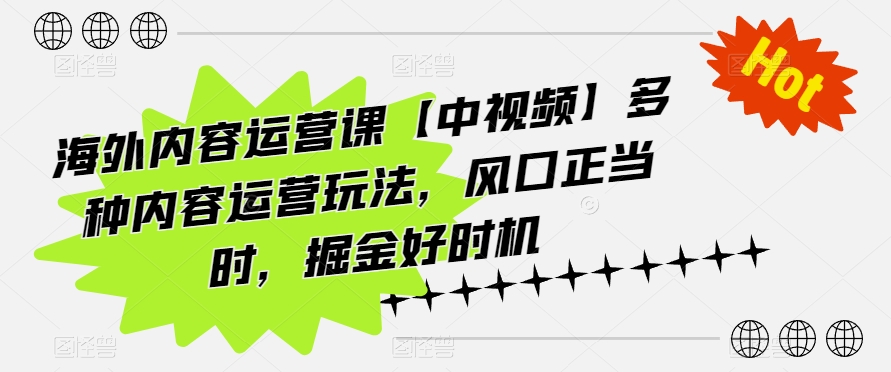 海外内容运营课【中视频】多种内容运营玩法，风口正当时，掘金好时机-启航188资源站