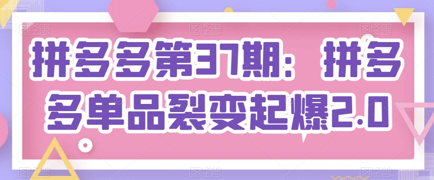 拼多多第37期：拼多多单品裂变起爆2.0-启航188资源站