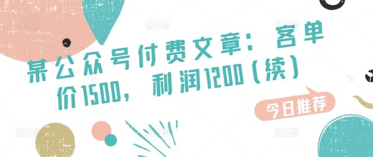 某公众号付费文章：客单价1500，利润1200(续)，市场几乎可以说是空白的-启航188资源站