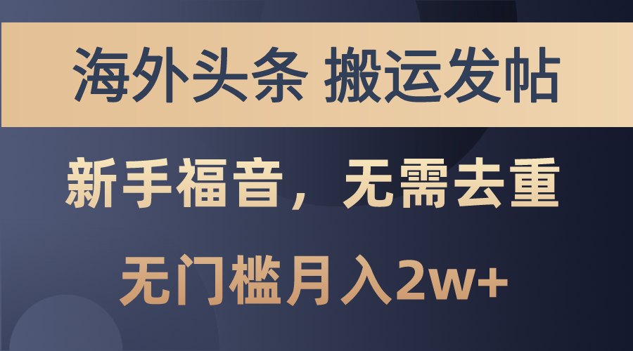 （10861期）海外头条搬运发帖，新手福音，甚至无需去重，无门槛月入2w+-启航188资源站