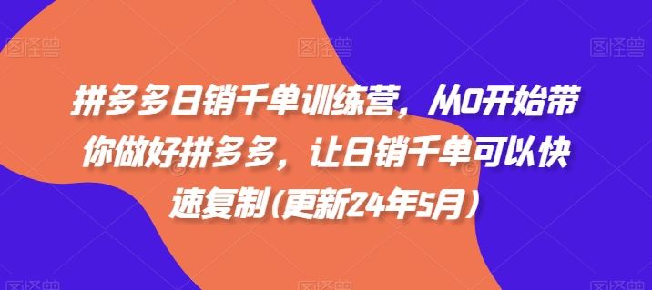 拼多多日销千单训练营，从0开始带你做好拼多多，让日销千单可以快速复制(更新24年6月)-启航188资源站