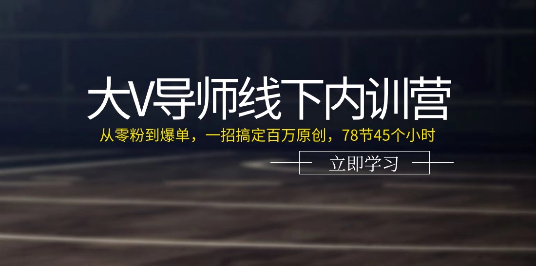 大V导师线下内训营：从零粉到爆单，一招搞定百万原创（78节45个小时）-启航188资源站