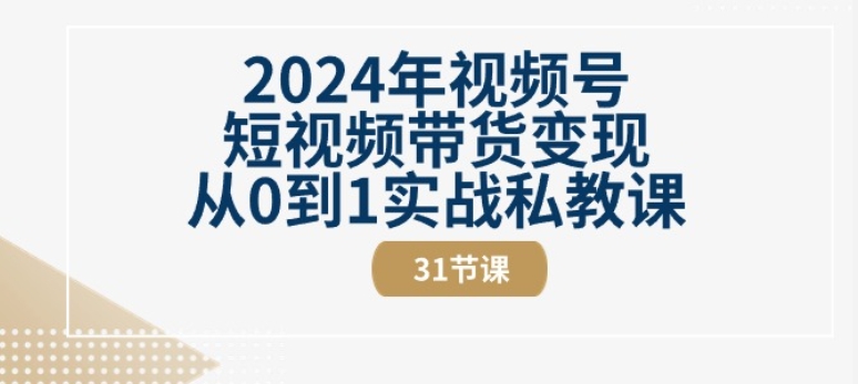 2024年视频号短视频带货变现从0到1实战私教课(31节视频课)-启航188资源站