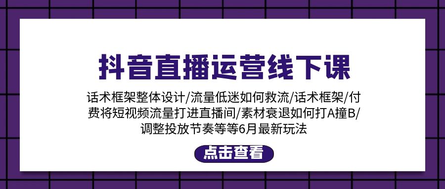 （11211期）抖音直播运营线下课：话术框架/付费流量直播间/素材A撞B/等6月新玩法-启航188资源站